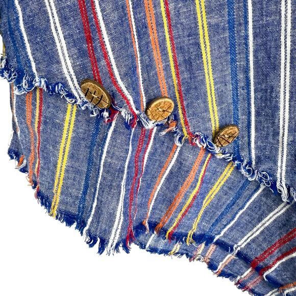 Ali Miles LINEN BLEND Sz PS Petite Small Blue Wearable Art Blouse Shirt Top - Picture 6 of 9